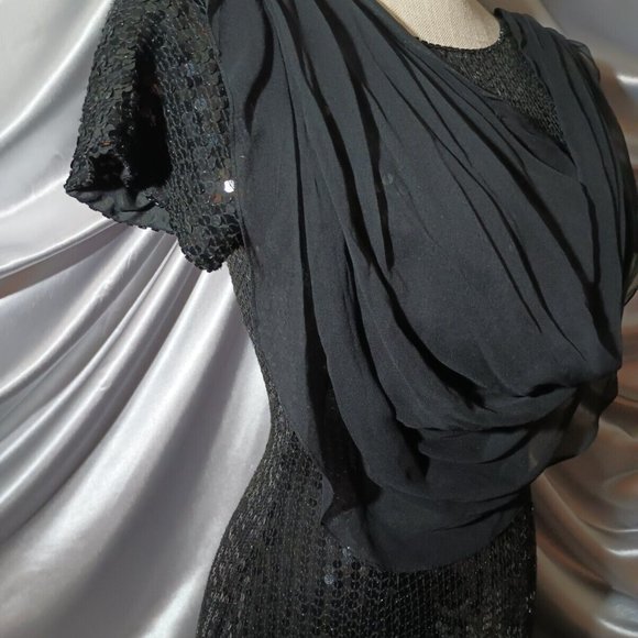 VTG Swee Lo Sequin Wiggle Silk Cowl Cascade Drape Neck PARTY DRESS S/P NEW - Picture 11 of 11